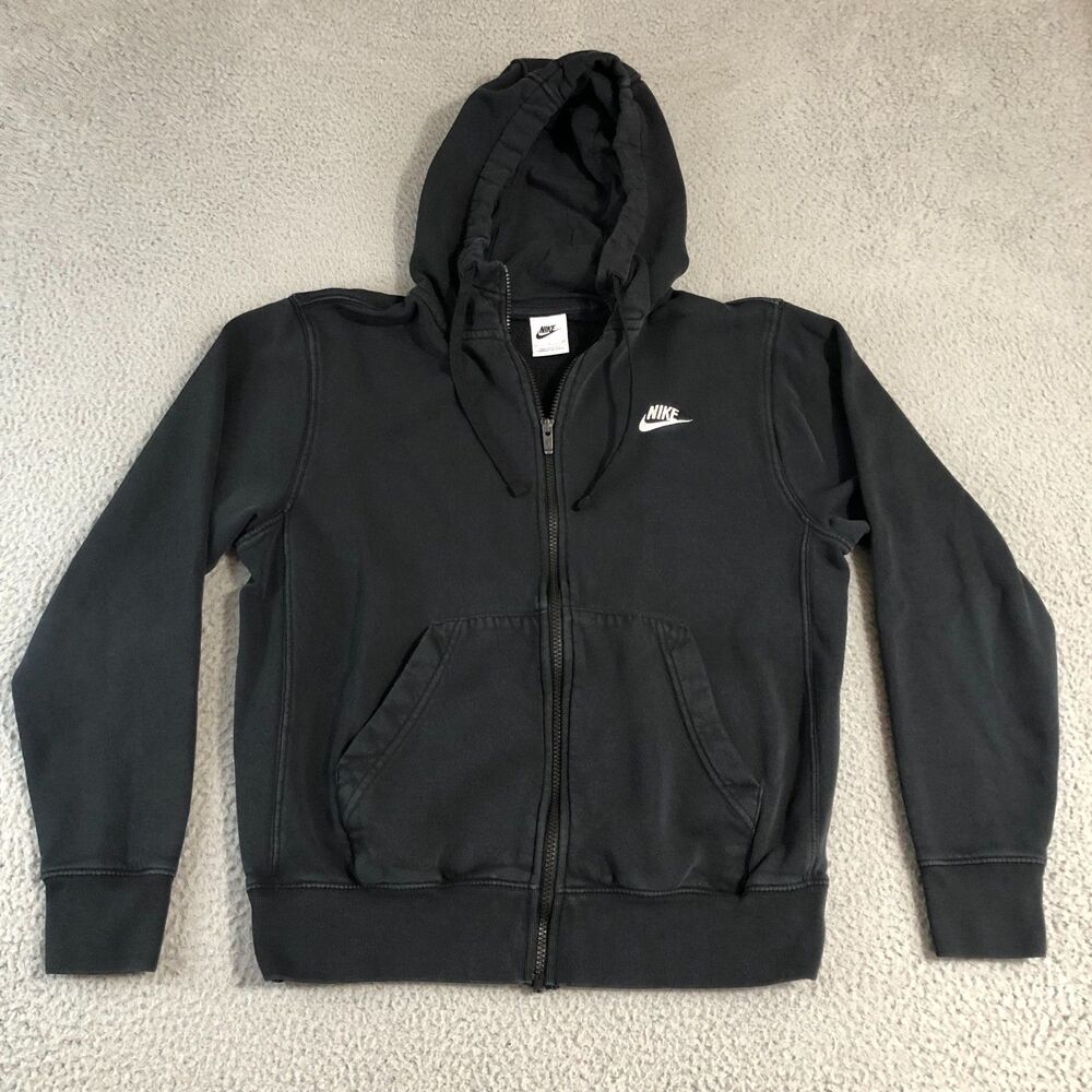 Nike Hoodie Mens Small Black Full Zip Fleece Sweatshirt Sportswear Logo Athletic